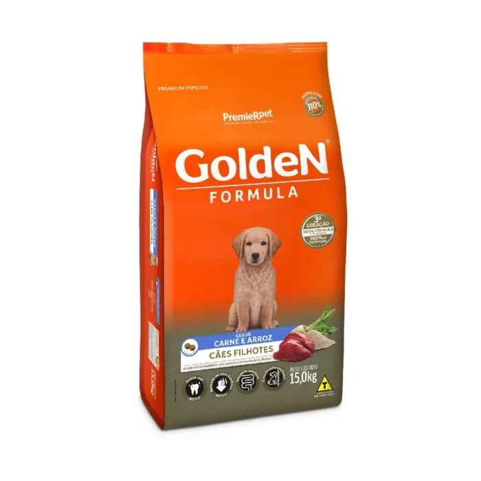Golden filhotes carne e arroz comum 15kg