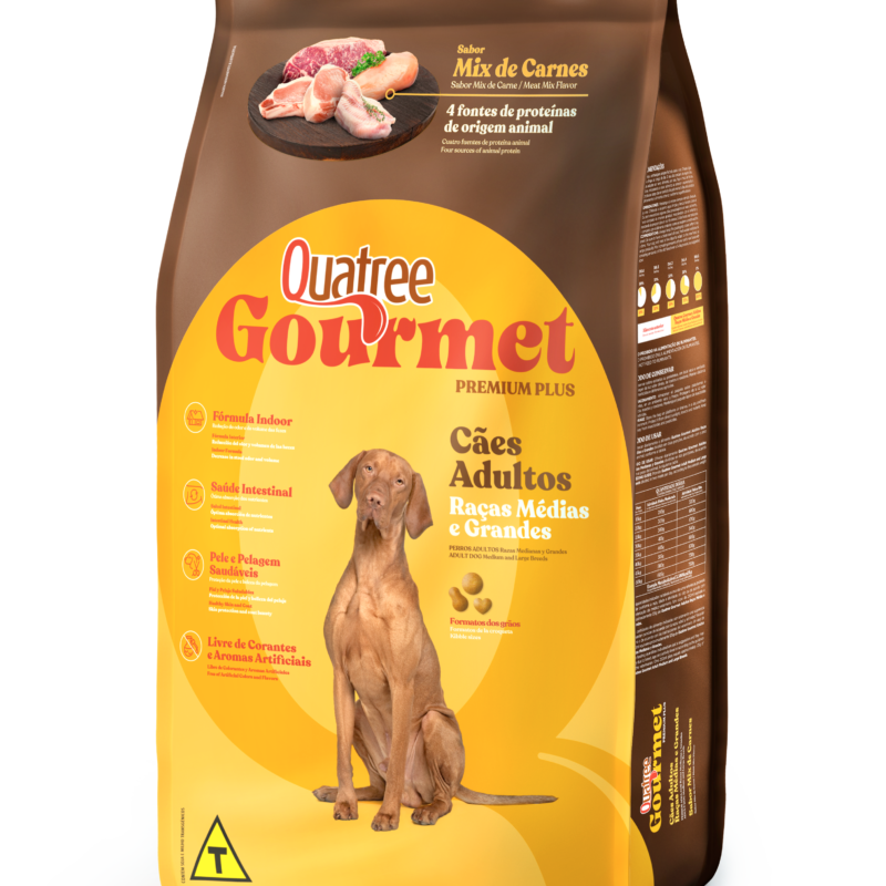 Ração Quatree Gourmet Cães Adultos Raças Médias e Grandes Mix de Carnes 15kg