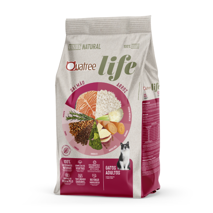Ração Quatree Life Gatos Adultos Salmão e Arroz 20kg