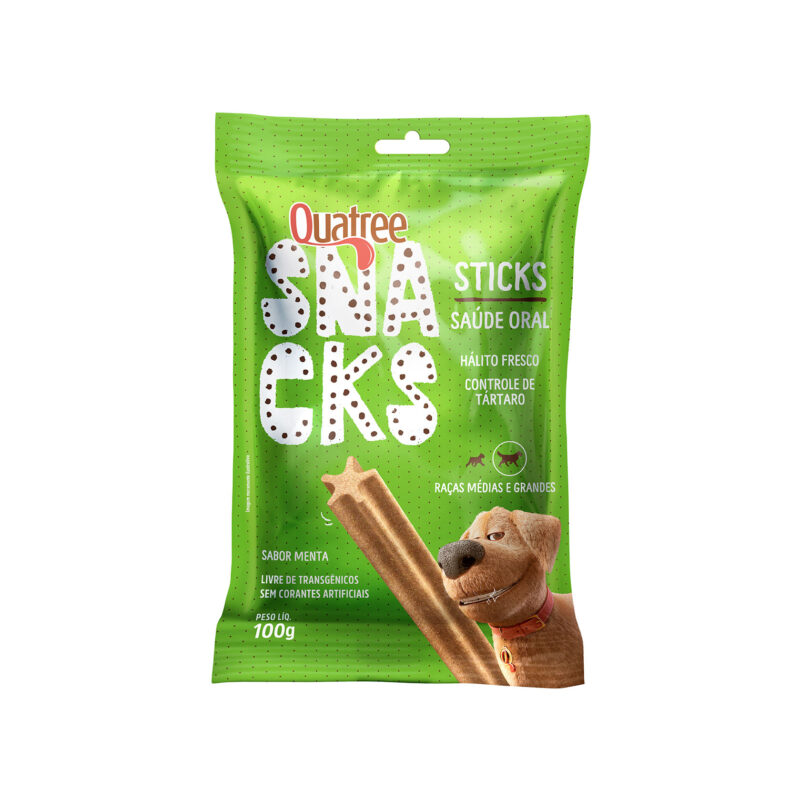 Snacks Quatree Sticks Raças Médias e Grandes Sabor Menta 100gr