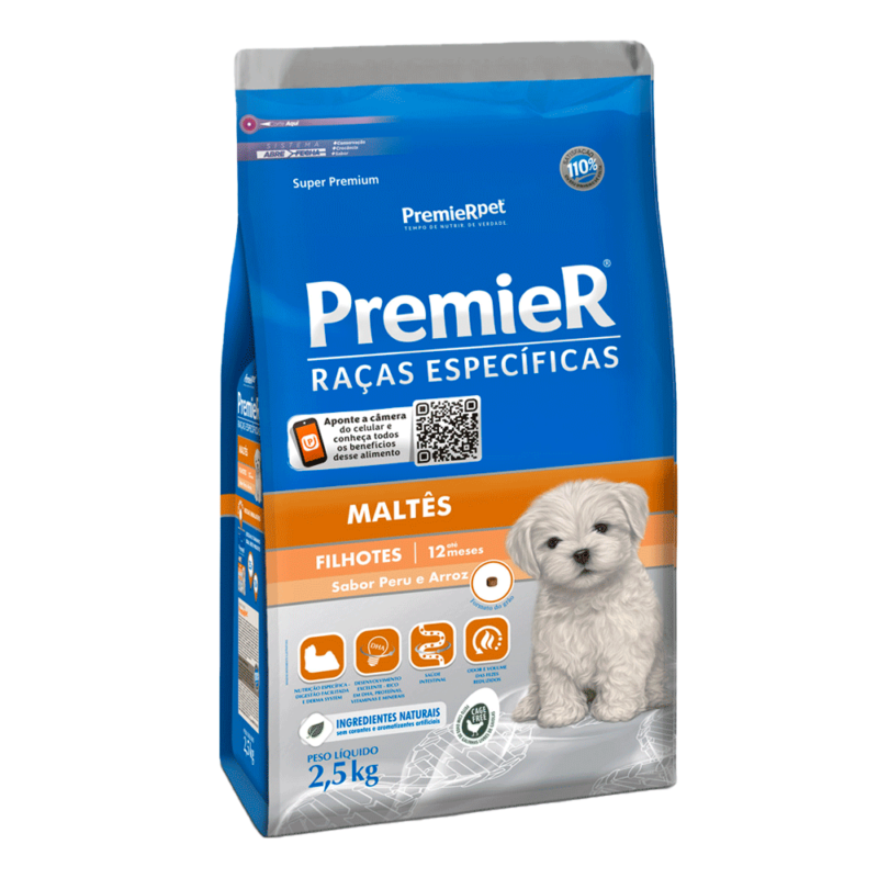 Premier Raças Específicas Cães Filhotes Maltês Peru e Arroz 2,5kg