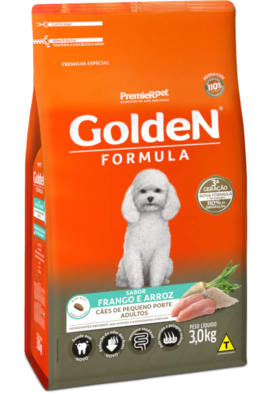 Ração Golden Formula Cães Adultos Porte Pequeno Frango e Arroz 3kg.