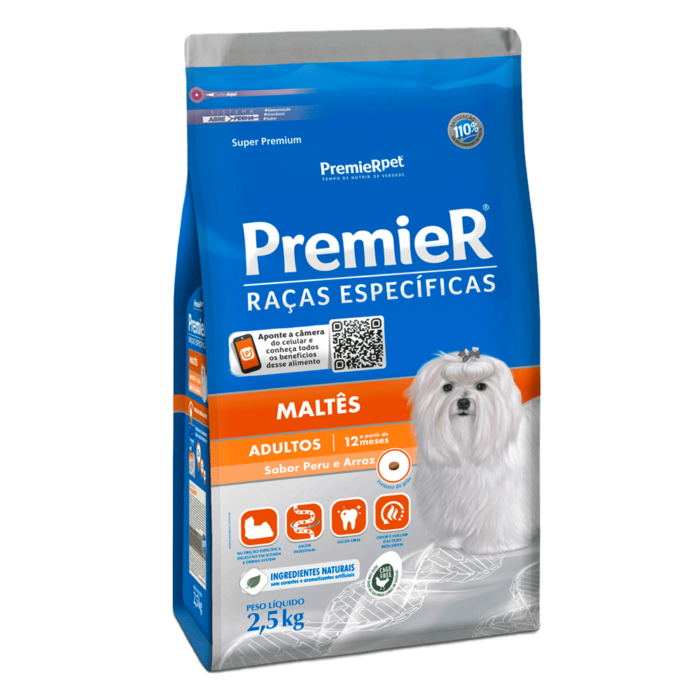 Premier Raças Específicas Maltês Cães Adultos Sabor Peru e Arroz 2,5kg