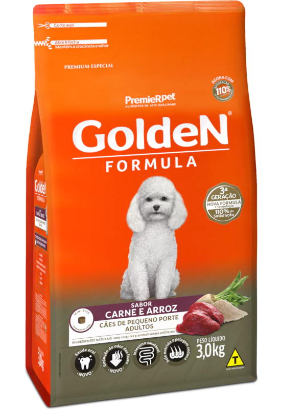 Ração Golden Formula Cães Adultos Porte pequeno Carne e Arroz 3kg