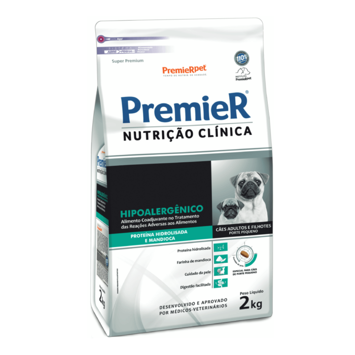 Premier Nutrição Clínica Hipoalergênico Cães Adultos e Filhotes Porte Pequenos Proteína Hidrolisada e Mandioca 2kg
