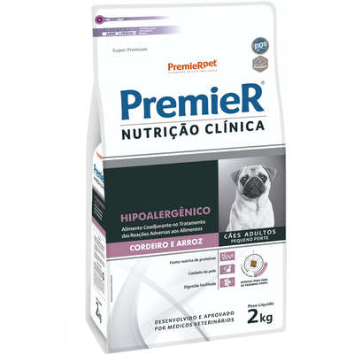 Premier Nutrição Clínica Hipoalergênico Cães Adultos Porte Pequenos Cordeiro e Arroz 2kg