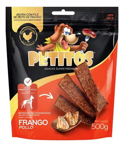 Petitos Snacks Super Premium Cães Sabor Frango 500g.