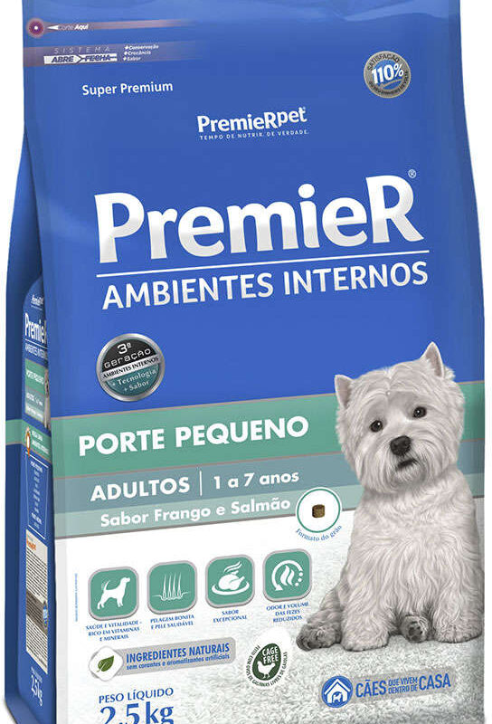 Premier Ambientes Internos Cães Adultos Porte Pequeno Frango com Salmão 2,5kg