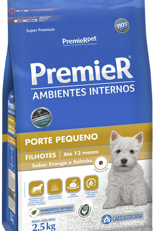 Ração Premier Ambientes Internos Cães Porte Pequeno Frango e Salmão 2,5kg