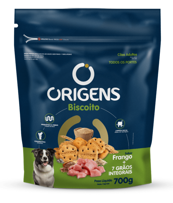 Origens Premium Especial Biscoito Cães Adultos Sabor Frango +7 Grãos Integrais 700g