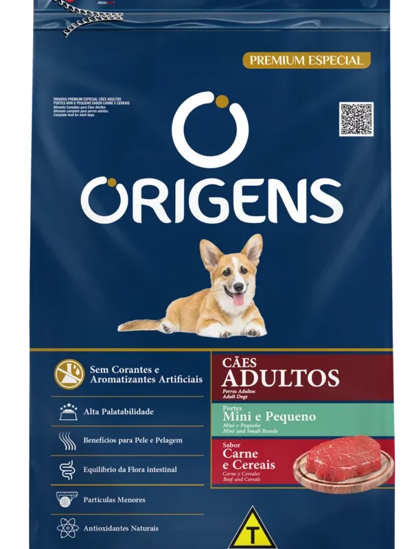 RAÇÃO ORIGENS CÃES ADULTOS PORTES MINI E PEQUENO SABOR CARNE E CEREAIS 3kg