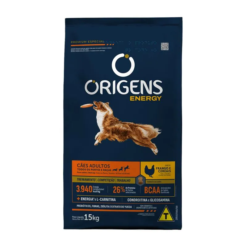 Origens Cães Adultos Premium Especial Energy Sabor Frango E Cereais 15KG