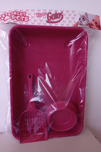 KIT BANDEJA AREIA PARA GATOS POP COM 3 PEÇAS - VERMELHO GREAT PETS