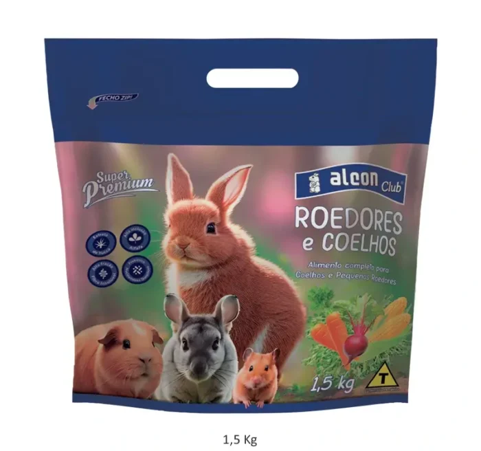 ALIMENTO COMPLETO PARA COELHOS E PEQUEOS ROEDORES ALCON CLUB 1,5kg