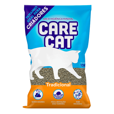 AREIA HIGIÊNICA MINERAL PARA GATOS CARECAT TRADICIONAL 10kg