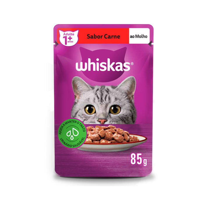 SACHÊ WHISKAS GATOS CASTRADOS SABOR CARNE 85G
