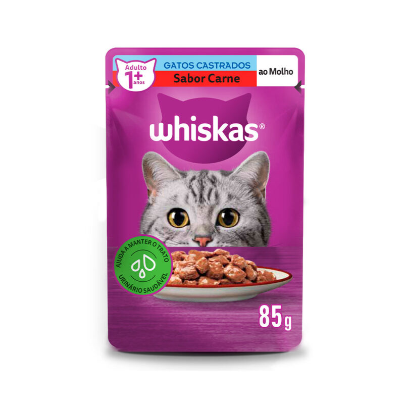 SACHÊ WHISKAS GATOS CASTRADOS SABOR CARNE 85g
