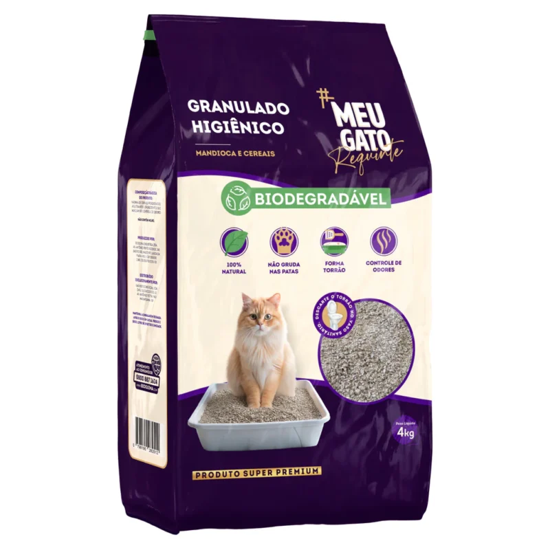 Areia Granulado Higiênico Para Gato (Mandioca e Cereais) Biodegradável 4kg